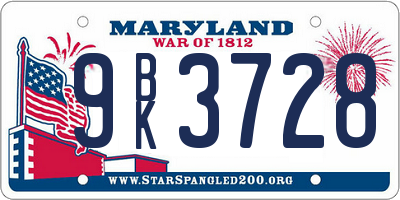 MD license plate 9BK3728