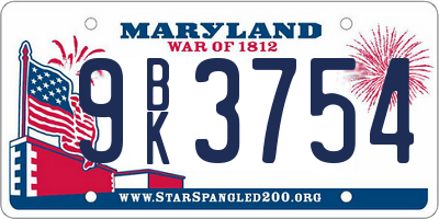 MD license plate 9BK3754