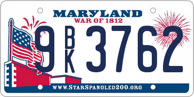 MD license plate 9BK3762