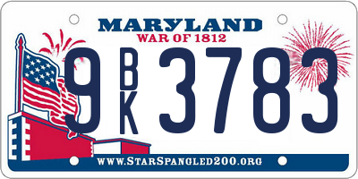 MD license plate 9BK3783