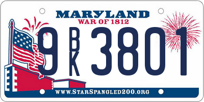 MD license plate 9BK3801