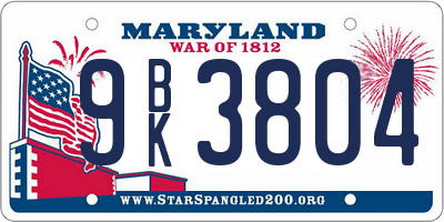 MD license plate 9BK3804