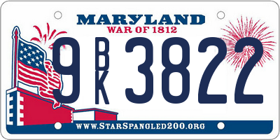 MD license plate 9BK3822
