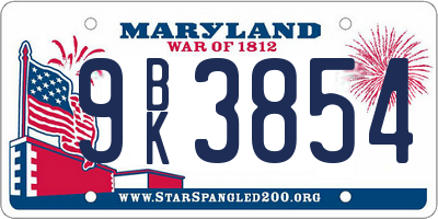MD license plate 9BK3854