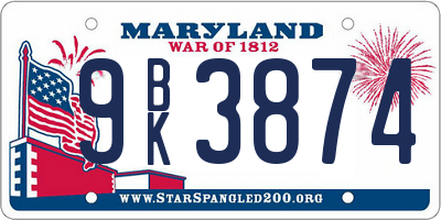 MD license plate 9BK3874