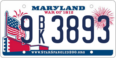 MD license plate 9BK3893