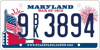 MD license plate 9BK3894
