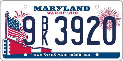 MD license plate 9BK3920