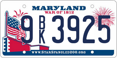 MD license plate 9BK3925