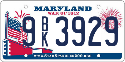 MD license plate 9BK3929