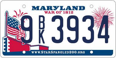 MD license plate 9BK3934