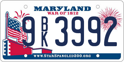 MD license plate 9BK3992