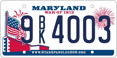 MD license plate 9BK4003
