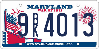 MD license plate 9BK4013