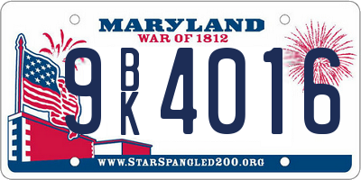 MD license plate 9BK4016