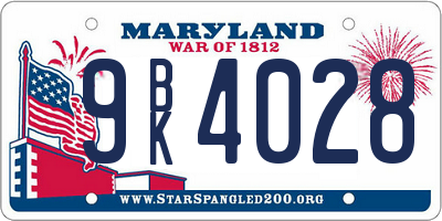 MD license plate 9BK4028