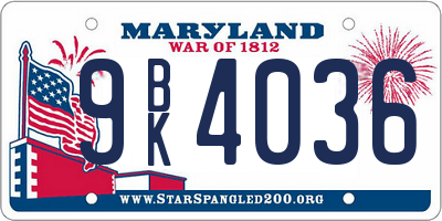 MD license plate 9BK4036