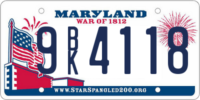 MD license plate 9BK4118