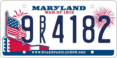 MD license plate 9BK4182