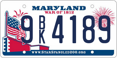 MD license plate 9BK4189