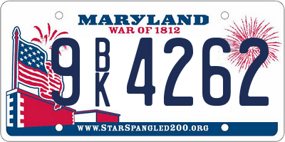 MD license plate 9BK4262
