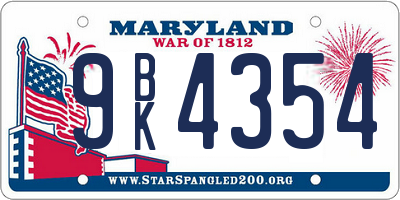 MD license plate 9BK4354