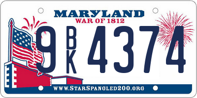 MD license plate 9BK4374