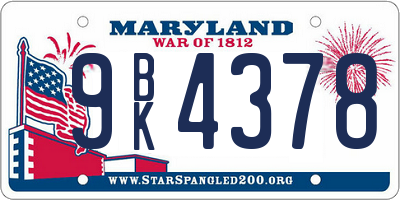 MD license plate 9BK4378