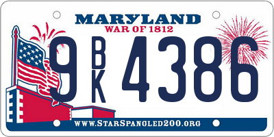 MD license plate 9BK4386