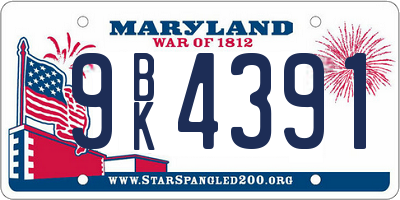 MD license plate 9BK4391