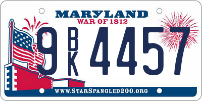 MD license plate 9BK4457
