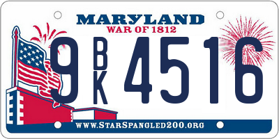 MD license plate 9BK4516