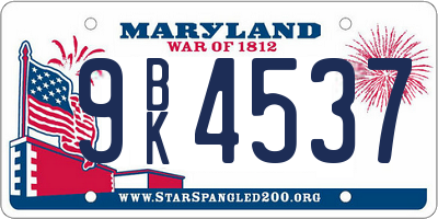 MD license plate 9BK4537