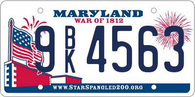 MD license plate 9BK4563