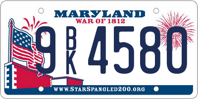 MD license plate 9BK4580