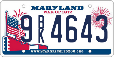 MD license plate 9BK4643