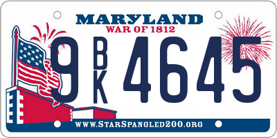 MD license plate 9BK4645