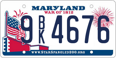 MD license plate 9BK4676