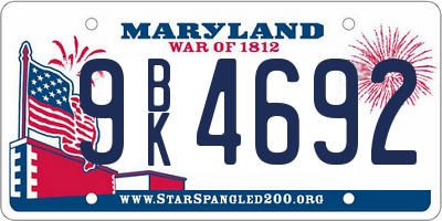 MD license plate 9BK4692