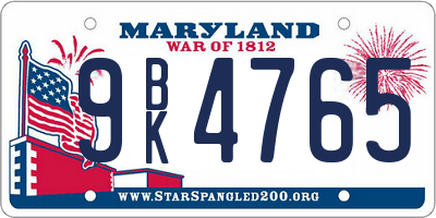 MD license plate 9BK4765