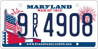 MD license plate 9BK4908