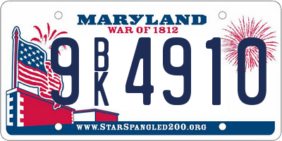 MD license plate 9BK4910
