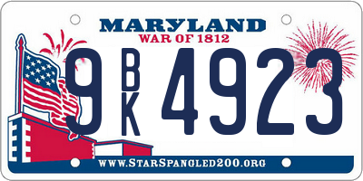 MD license plate 9BK4923