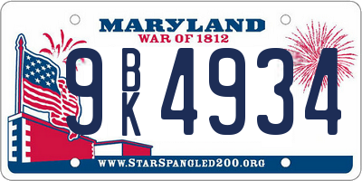 MD license plate 9BK4934