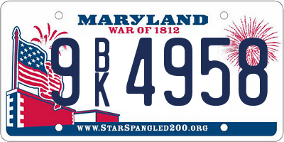 MD license plate 9BK4958