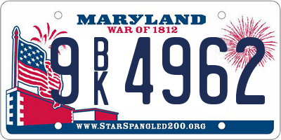 MD license plate 9BK4962