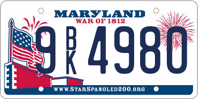 MD license plate 9BK4980