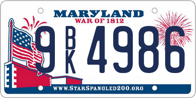 MD license plate 9BK4986