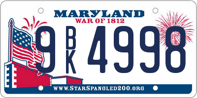 MD license plate 9BK4998