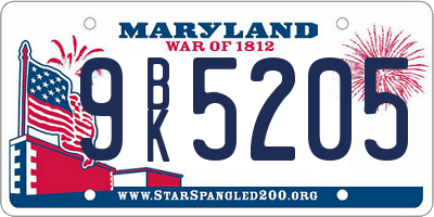 MD license plate 9BK5205